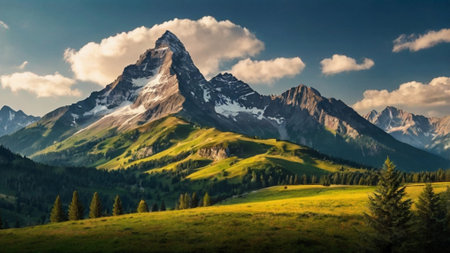 Panoramic view of the Matterhorn peak in the Swiss Alpsの写真素材