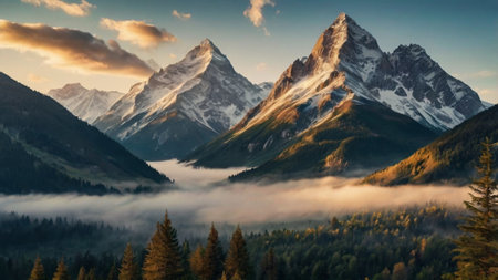 Panoramic view of Matterhorn peak in autumn, Zermatt, Switzerlandの写真素材