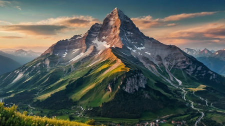 Panoramic view of the Matterhorn at sunset, Switzerland.の写真素材