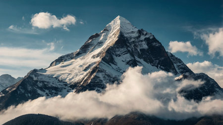 Panoramic view of a mountain peak in the Himalayas, Nepalの写真素材