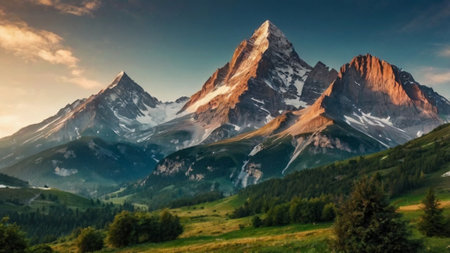 Beautiful panoramic view of the mountain Matterhorn in Switzerland