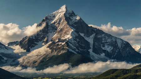 Matterhorn mountain with clouds and blue sky, view from Zermatt, Switzerlandの写真素材