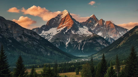 Panoramic view of a mountain in a natural landscapeの写真素材