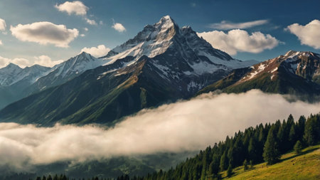 Matterhorn mountain in clouds, Zermatt, Switzerland.の写真素材