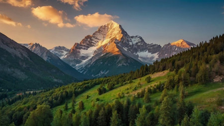 Panoramic view of the Matterhorn in the Swiss Alps.