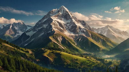 Panoramic view of Mount Matterhorn at sunrise, Zermatt, Switzerland