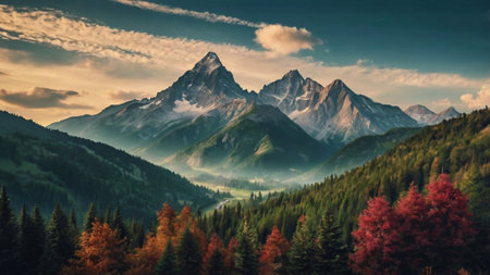 Panoramic view of the mountains in autumn