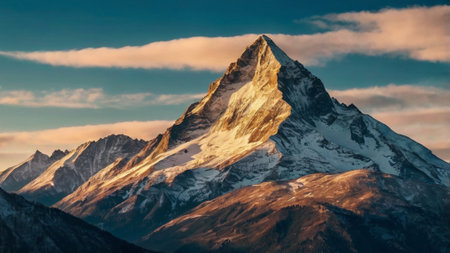 Matterhorn mountain peak at sunset, Zermatt, Switzerlandの写真素材