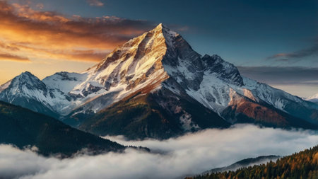 Panoramic view of Mount Zermatt at sunset, Switzerlandの写真素材