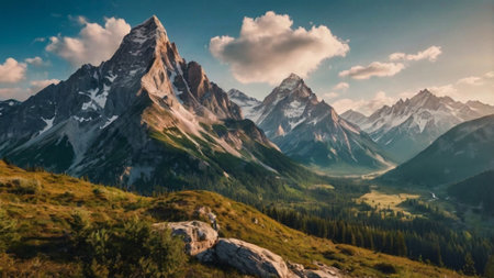 Panoramic view of the Matterhorn peak in the Swiss Alpsの写真素材