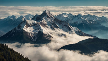 Panoramic view of mountains, clouds, and nature
