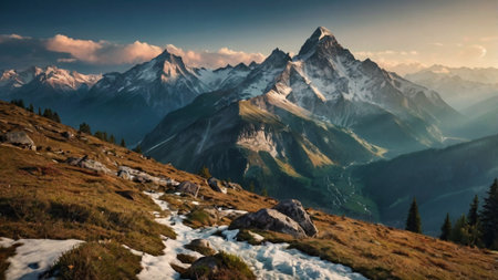 panoramic view of the Matterhorn peak in the Swiss Alpsの写真素材