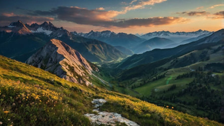 Mountain landscape at sunset. Dolomites, Italy, Europeの写真素材