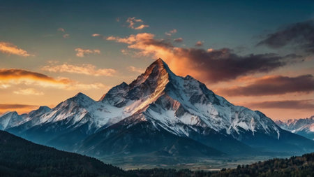 Mountain landscape at sunset. Peaks of the Caucasus Mountains, Russia.の写真素材
