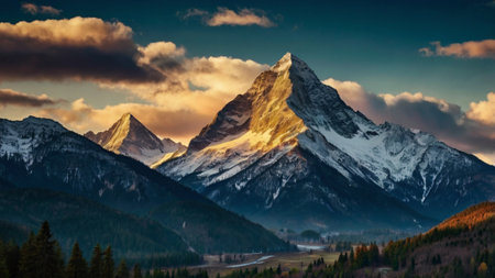 Beautiful panoramic view of Matterhorn mountain at sunset, Switzerland