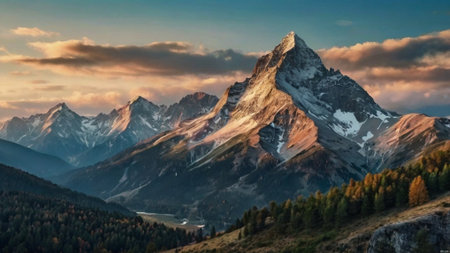 Panoramic view of Matterhorn at sunset, Zermatt, Switzerland