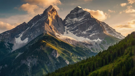 Panoramic view of the Matterhorn peak in the Swiss Alps