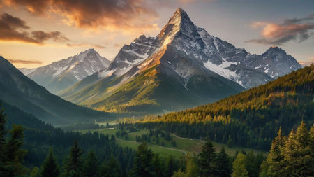 Panoramic view of a mountain peak at sunrise