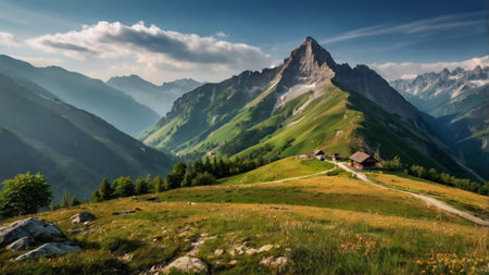 Panoramic view of the mountains in Italy.の写真素材