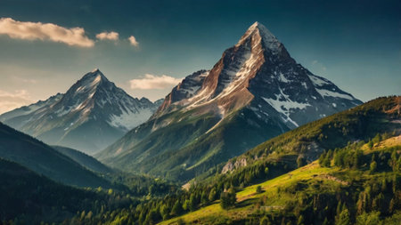 Panoramic view of Mount Matterhorn in the Swiss Alps.の写真素材