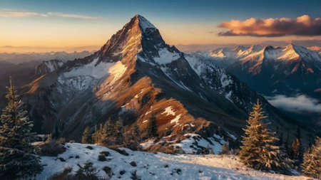 Mountain peak in the Alps at sunriseの写真素材