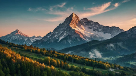 Panoramic view of Matterhorn peak in the morning, Zermatt, Switzerlandの写真素材