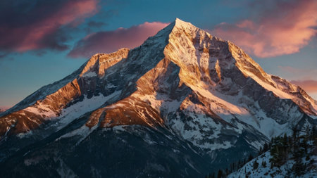 Panoramic view of Matterhorn peak at sunset, Zermatt, Switzerland