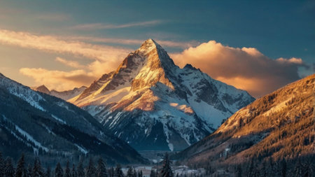Matterhorn mountain peak at sunset, Zermatt, Switzerland