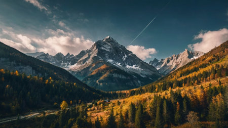 Panoramic view of mountains in autumn, Italyの写真素材