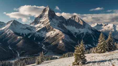 Panoramic view of the snow-capped mountainsの写真素材