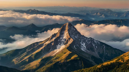 Mountains in the clouds at sunset, Krasnaya Polyana, Sochi