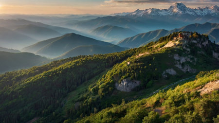 Beautiful mountain landscape in the morning light. Carpathian, Ukraine, Europe.の写真素材