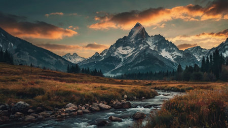 Mountain landscape with a river.の写真素材