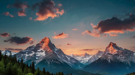 Matterhorn and Zermatt at sunrise, Switzerland, Europeの写真素材