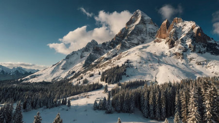 Panoramic view of Dolomites mountains in winterの写真素材