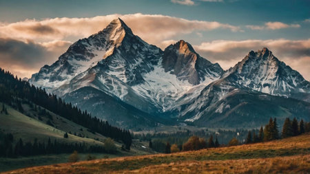 Beautiful mountain landscape at sunset.の写真素材