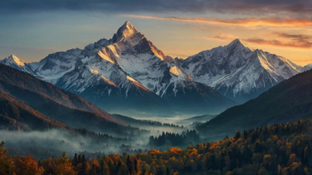 Beautiful mountain landscape in autumn. Sunrise in the mountains.