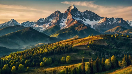 Mountain landscape at sunset. Caucasus Mountains, Georgia, Europe.の写真素材
