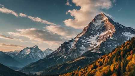 Panoramic view of Mount Matterhorn at sunset. Zermatt, Switzerlandの写真素材