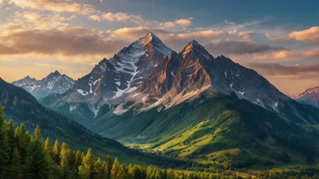 Panorama of the mountains in the evening.の写真素材