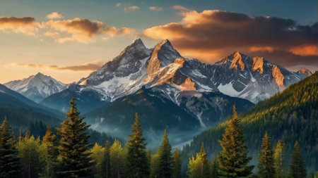Mountain landscape at sunset in a national parkの写真素材