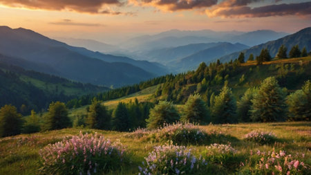 Beautiful summer landscape in the Carpathian Mountains, Ukraine.の写真素材