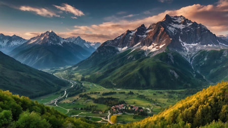 Beautiful panoramic view of the mountains in the Swiss Alpsの写真素材