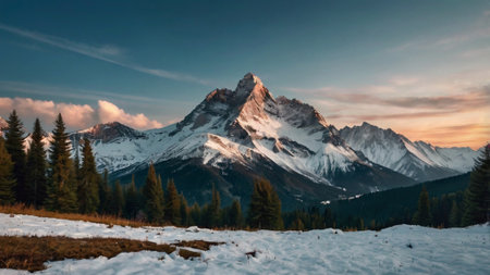 Panoramic view of the snow-capped peaks.の写真素材