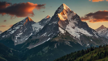 Mountain peak at sunsetの写真素材