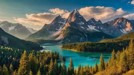 Panoramic view of Moraine lake in Banff National Park, Canadaの写真素材