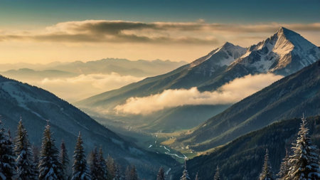 Beautiful winter landscape in the mountains. Panoramic view.の写真素材