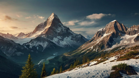 Panoramic view of mountain peakの写真素材