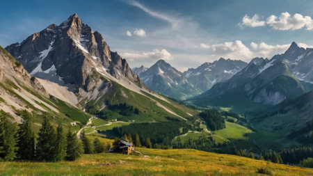 panoramic view of mountains in summerの写真素材