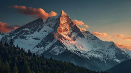 Panoramic view of Matterhorn peak at sunrise, Zermatt, Switzerlandの写真素材